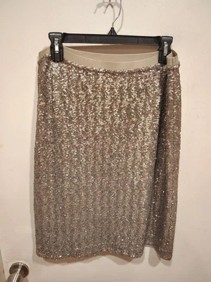 J. Jill NUEVO CON ETIQUETAS Gris Plata Lentejuelas Elastizadas Hasta la Rodilla Falda Lápiz M Fiesta Evento  Foto 1 de 4