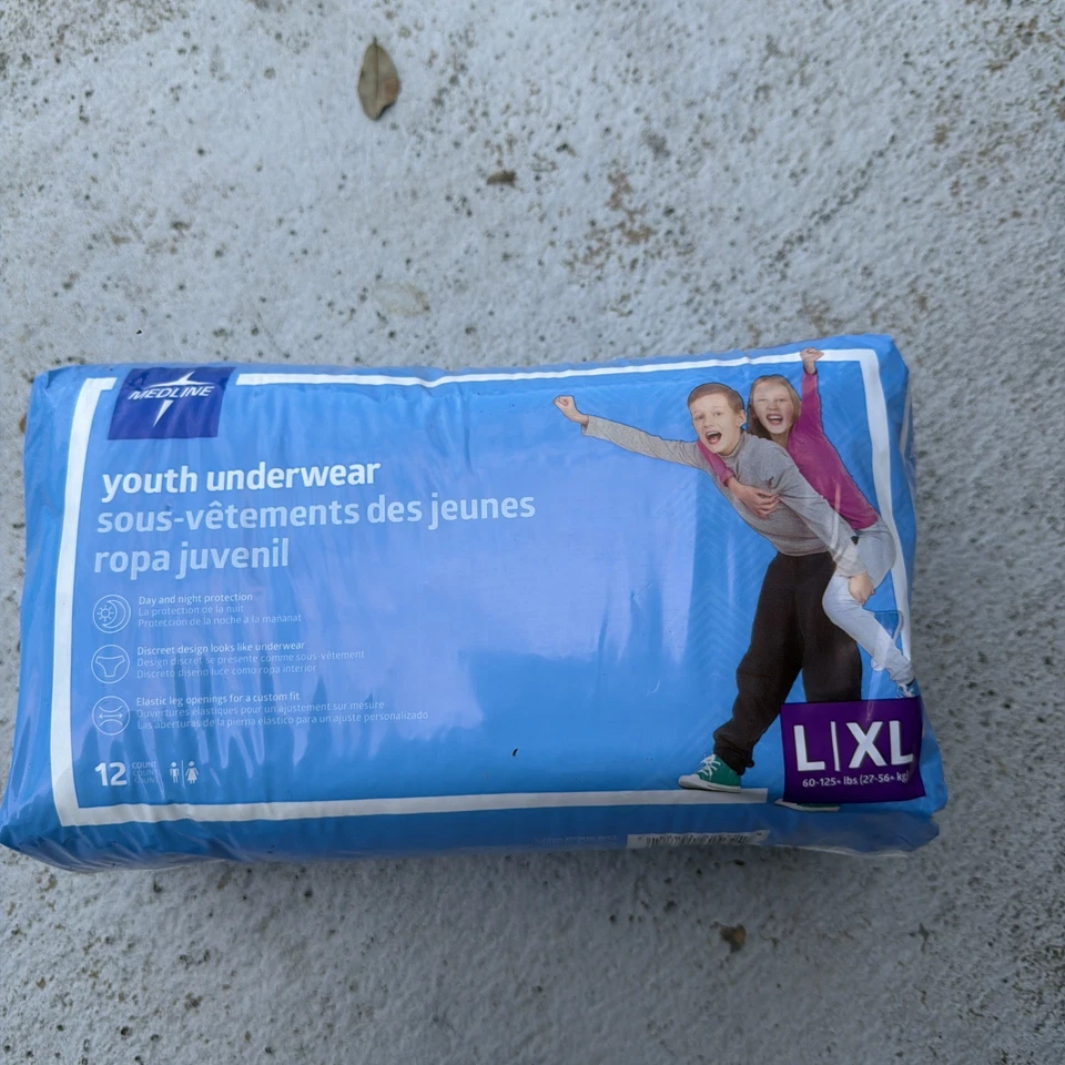 Paquete de 12 unidades de ropa interior juvenil Medline talla L-XL (60-125 libras) Foto 1 de 2