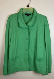 Talbots grüner strukturierter Blazer Damen 3X Waffelstrick Kragen Knopfleiste Taschen - Bild 1 von 11