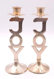 Juego: 2 Candelabros Vintage Latón JOY Navidad Internacional Plata Par 8" - Imagen 1 de 21