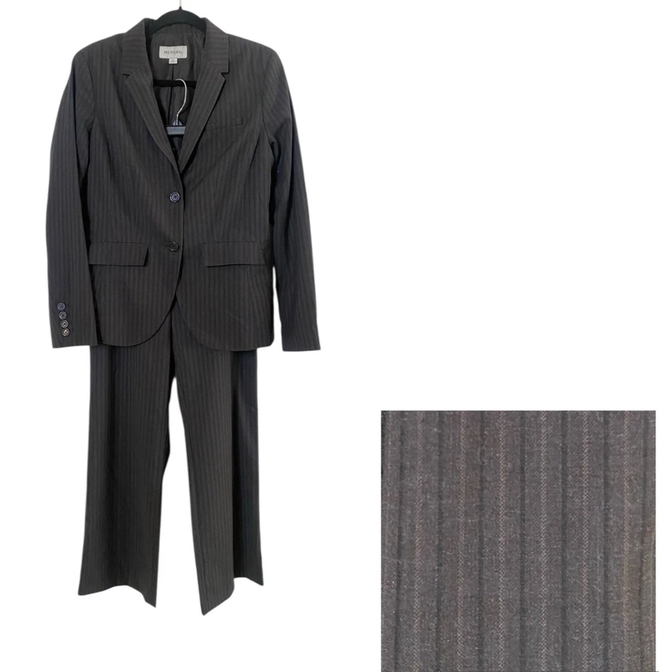 Traje Blazer Merona Mujer Taupe Rayas Talla 10 Pantalones Talla 8 Carrera Negocios Foto 1 de 4