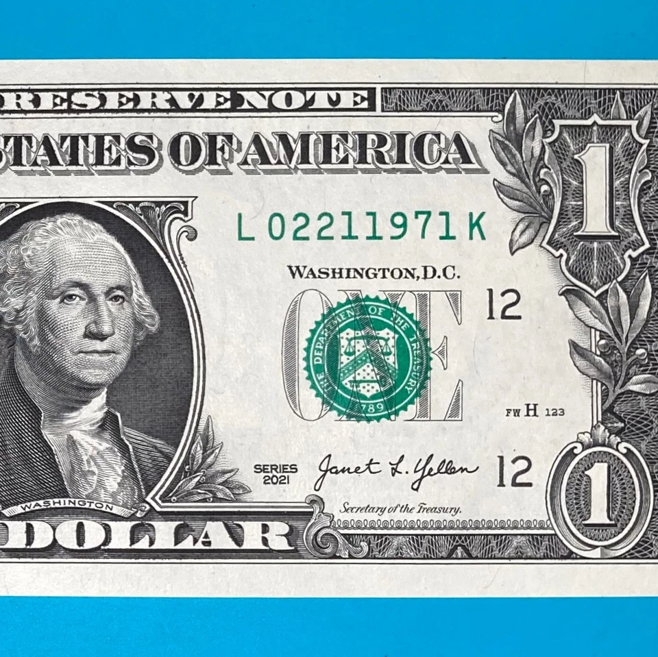 February 21, 1971 (L 02211971 K) BIRTHDAY ANNIVERSARY $1 One Dollar Bill *UNC* - Image 1 of 4