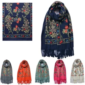 Damen Boutique Stickerei kleiner Petersilie Blumendruck Kaschmirmischung Winterschal - Bild 1 von 13