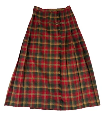 VTG Pendleton Skirt Size 6 Knockabout Pleated Wool Fringe Wrap Plaid Buckle USA - Image 1 of 4