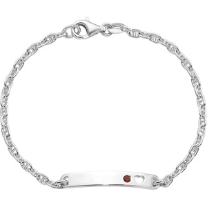 925 Sterling Silver ID Red CZ Heart Charm Bracelet - Picture 1 of 9