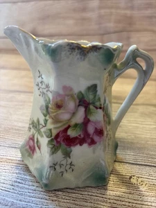 Vintage Creamer Germany Light Green Pink Roses Gold Accents Porcelain 4x4.5” - Picture 1 of 13