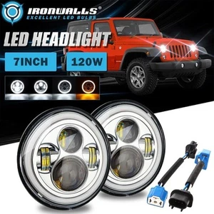 For Jeep Wrangler JK TJ CJ Pair 7" Chrome LED Headlights Hi-Lo Beam DRL Lamp - Picture 1 of 12