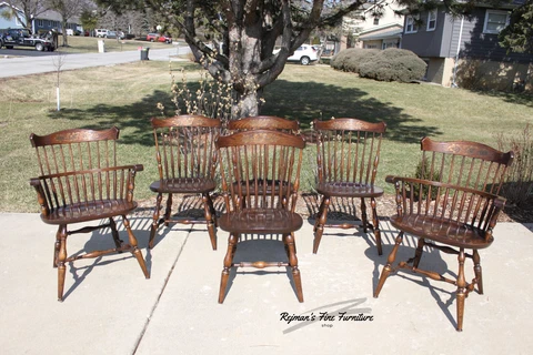 Set of 6 Hitchcock Oak Stanciled Windsor Colonial Dining Chairs Cover