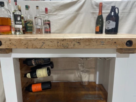 Reclaimed vintage wood bar cart/ island with cooler and wine rack Cover