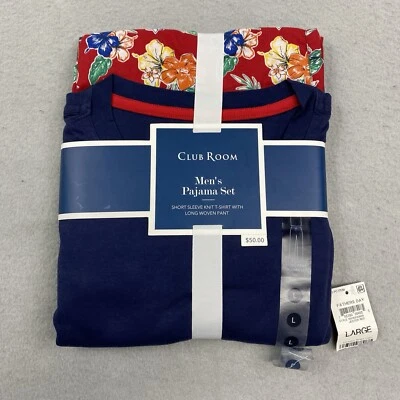 Club Room Pajama Set Mens Large Blue Red Floral 2 Piece - Image 1 of 4