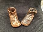 Vintage BRONZE BABY SHOES Victorian Style 3 Button High Top Distressed Booties