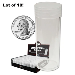 BCW Quarter Tubes - New - Lot of 10 - Screw-down Cap Crystal Clear - Picture 1 of 1