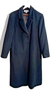Jonathan Michael Wool Camelhair Merino Trench Coat Size 14 Petite Long Black PQ - Picture 1 of 8