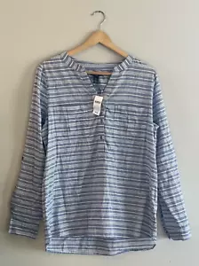 Camicia leggera nuova con etichette Gap outlet collo a V Henley blu bianco orizzontale L - Foto 1 di 4