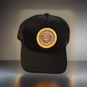 Luxury Hat- Gold Medusa Trucker Hat - Yves Versac Custom Hat - Brand New - Cap - Picture 1 of 13
