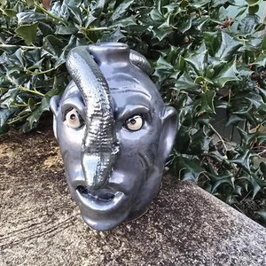 Georgia Folk Pottery Face Jug with Snake by Billy Joe Craven | 8.5" x 6.5" - Picture 1 of 9