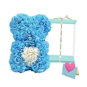 Rose Bear Handmade Flower Bears for Mothers Day, Valentines Day Blue Box Blue - Picture 1 of 8
