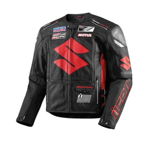 SUZUKI BLACK JACKET MOTORCYLE LEATHER JACKETS MOTORBIKE COWHIDE LEATHER BIKERS - Image 1 of 4