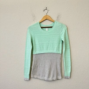 IVIVVA LULULEMON Pullover Sweater Girls Sz 14 Mint Green Gray Chevron Colorblock - Picture 1 of 9