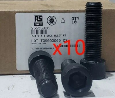 RS PRO BY ALLIED 7/8"-9 x 3" Allen Socket Head Alloy Cap Screws Bolt Black Oxide QTY 10