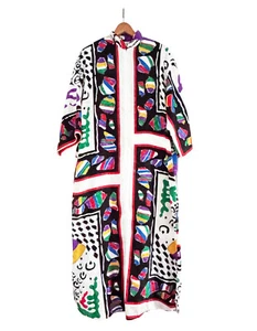 RUTH NORMAN Vintage Caftan Hostess Gown Postmodern Print Zip Front Size Petite - Picture 1 of 9