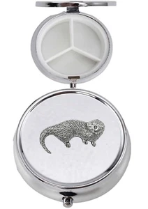 A13 Otter fine English Pewter design on a circular metal pill trinket box caddy - Picture 1 of 1