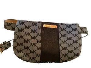 New Michael Kors gray/navy MK logo PU leather waist belt bag purse/wallet S/M. - Picture 1 of 9