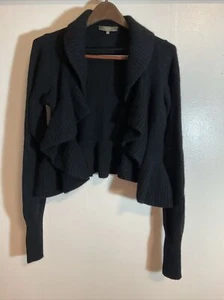 Alison White Women’s Black M Cardigan Cashmere Open Front Ruffle Art to Wear - Picture 1 of 7
