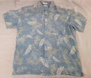 Chereskin Silk Button Shirt Hawaiian Men's Large Blue Leaves Short Sleeve - Picture 1 of 9