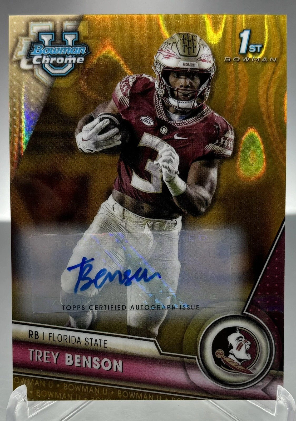 Trey Benson 2023 Bowman Chrome University 1st GOLD Lava Refractor Auto /50 #5