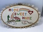 Vintage Home Sweet Home Cross Stitch On Embroidery Hoop Rainbow Completed 1986