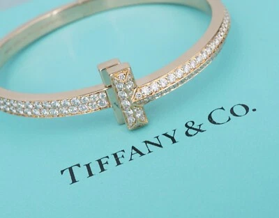 Brazalete Tiffany T1 ancho con bisagras de diamantes de 4,08 quilates de oro rosa de 18 quilates BG1078 Foto 1 de 4