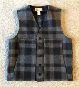 VTG Filson Men's Black & Gray Plaid Button Up Wool Vest - RN 39126 - Size 40 - Picture 1 of 5