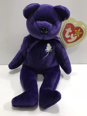 TY 1997 年“戴安娜王妃”豆豆娃紫色熊第 4 代挂牌 - 第 5 代 Tush 标签 — 第 1/4 张图片