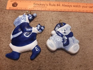 Blue and White Delft Style Santa & Teddy Bear Lot Porcelain Christmas Ornaments - Picture 1 of 12