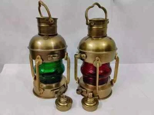 Set of 2 Antique Anchor Oil Lamp, Vintage Marine Lantern, Nautical Ship Oil Lamp - Picture 1 of 7