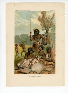 AUSTRALIAN FAMILY Hand-Colored Engraving 1897 Ridpath's Universal History - Picture 1 of 2