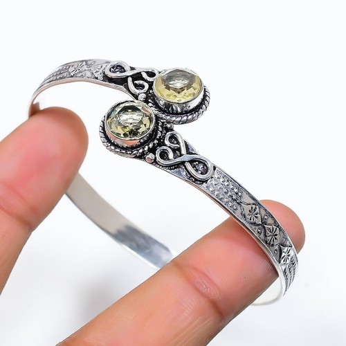 VALENTINO Bracciale in argento sterling 925 fatto a mano con pietre preziose quarzo limone regolabile