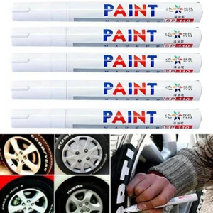 5 PCS WHITE CAR TYRE MARKER PAINT PEN TIRE BIKE OIL WOOD METAL PERMANENT BASED - Picture 1 of 13