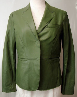 Blazer de cuero JONES NEW YORK COLLECTION - Verde Tierra - Pequeño mediano - Nuevo con etiquetas - $499 Foto 1 de 4