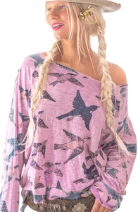 Magnolia Pearl Bird Richi lila Langarm Distressed T-Shirt - One Size - Bild 1 von 9