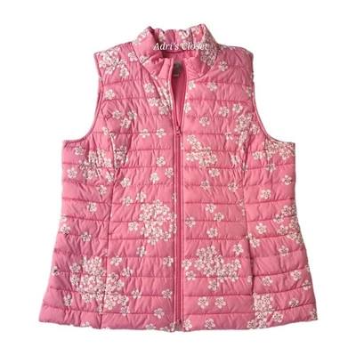 J. Jill Women’s Pink Floral Quilted Puffer Vest Jacket Size XL Pink & White  - Image 1 of 4