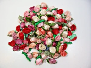 Mixed Satin Rolled Ribbon Rose Flower Appliques x 100 pieces Assorted Colors B18 - Picture 1 of 4