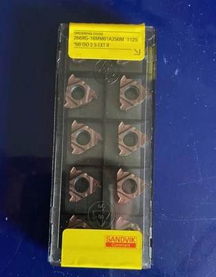 10 NEW & SEALED SANDVIK THREADING INSERTS 266RG-16MM01A250M 1125*60 ISO 2.5 EXTR - Image 1 of 2
