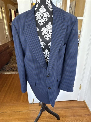 Blazer Bachrach 48R Azul Y Negro Pura Lana Nueva 2 Botones Abrigo Deportivo de Lujo Foto 1 de 4