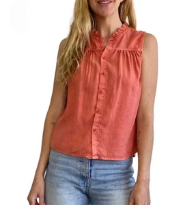 Bella Dahl Sleeveless Ruffle Neck Button Down Blouse Size XS - Picture 1 of 3