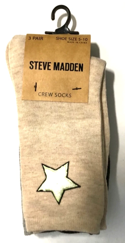 Steve Madden Women's Crew Socks 3 Pair Shoe Sz 5-10 Pink, Grey & Black NEW - Image 1 of 4