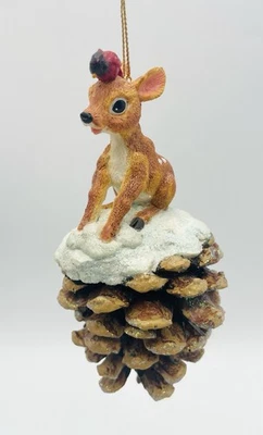 Christopher Radko Piña Perca Ciervo y Cardenal Ornamento Bosque Vientos 1998 Foto 1 de 4