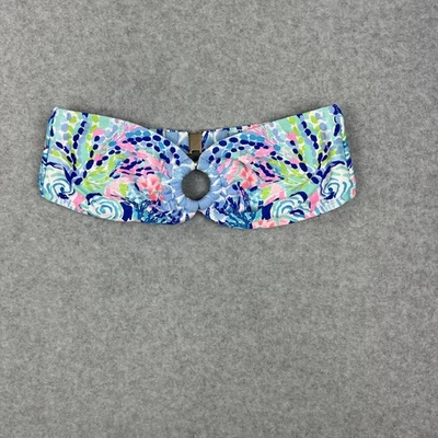 Lilly Pulitzer Bikini Top Womens 2 Blue Pink Bandeau Ring Strapless Ladies - Image 1 of 4