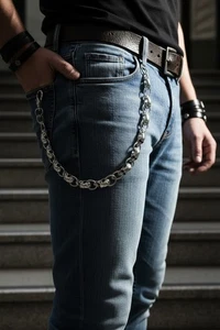 Men Silver Metal Wallet Chain Jeans Biker Pants Skull Charm Skeleton Bling 20" - Picture 1 of 24